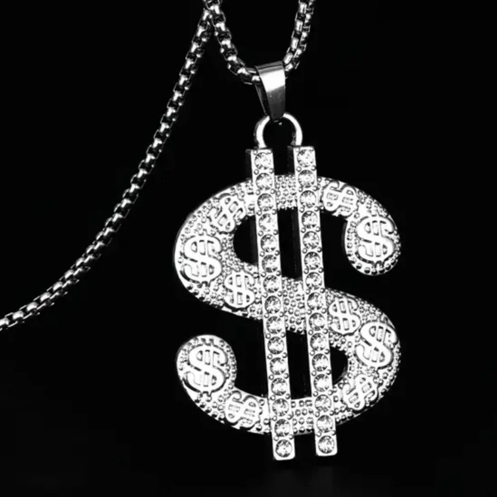 Silver Dollar Sign Pendant Necklace.